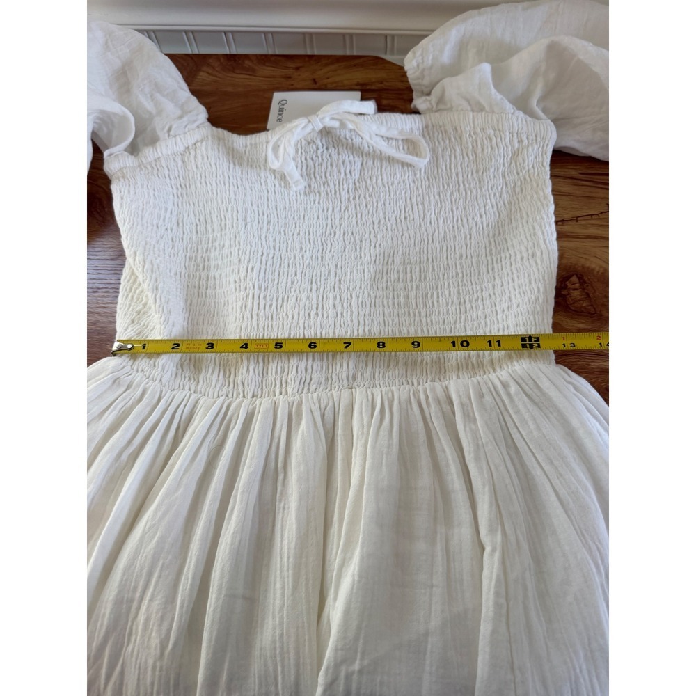 NWT Quince Organic Cotton Gauze Smocked Square Neck Midi Dress White Large - Picture 12 of 12
